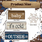Moucuny 4 Pcs Christmas Table Decoration Winter Wooden Stacked Block, Baby It's Cold Outside Signs with Snowflake Topper, Rustic Christmas Tiered Tray Decor Snowflake Decor for Home Office Shelf