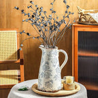 Enra Blue and White vase with Handle,12.2 inch Ceramic Vintage Decorative Flower Pitcher vase, Large Rustic Vases for Home Decors, Living Room, Bookshelf, Office