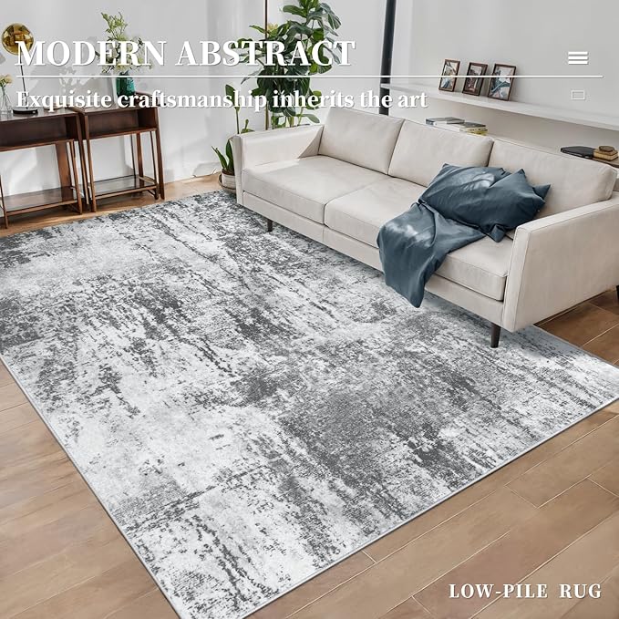 Ciicool Abstract Area Rug Indoor, 3x5 Washable Entryway Rug, Modern Soft Throw Rug with Non-Slip Backing Ideal for Bedroom Living Room Entrance Kitchen, Non-Shedding Low-Pile Floor Carpet Doormat Gray