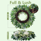 Spring Summer Wreaths for Front Door Porch, 22" Hydrangea Eucalyptus Wreath for Indoor Outdoor All Seasons, Artificial Greenery Farmhouse Decor for Mother's Day