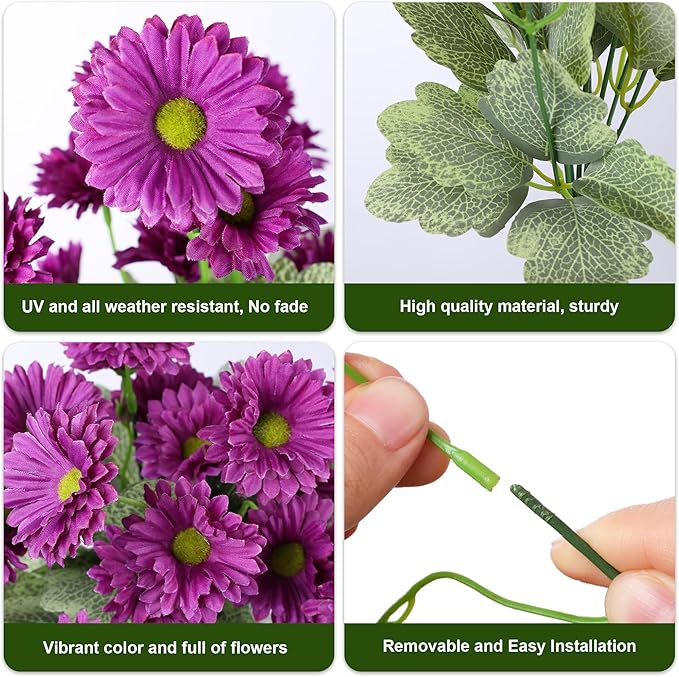 HyeFlora Artificial Flowers for Outdoors Fake Plants Spring Outside Decoration, 6 Bundles Dahlia Silk Daisy Realistic UV Resistant Faux Flowers for Outdoor Planter Balcony Porch Yard Garden Home, Mix