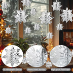 OuMuaMua Christmas Snowflake Decorations Indoor, 36PCS 3D Silver Hanging Snowflakes Garland for Winter Wonderland Decor Xmas Christmas Party Baby Shower Holiday Home Decorations