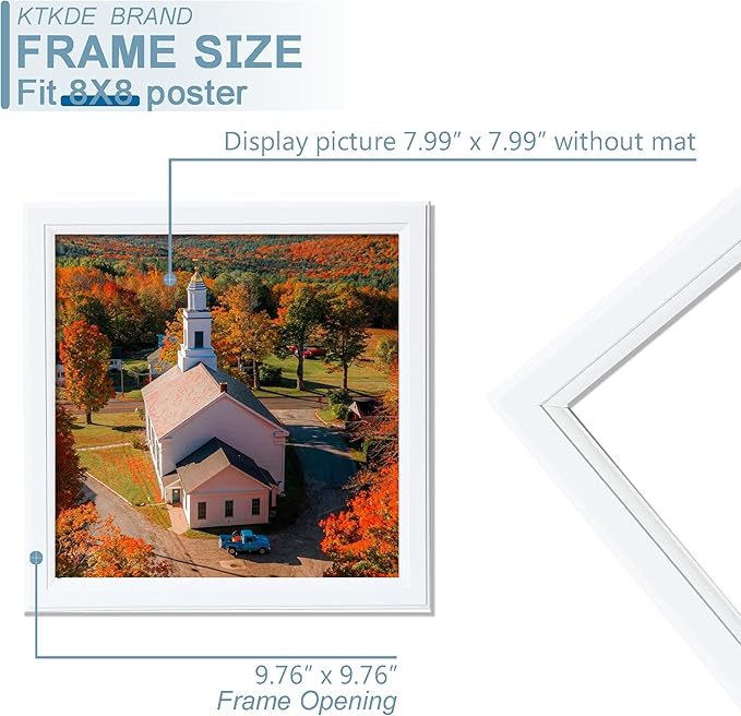 KTKDE 8x8 Picture Frame Set of 5, White Wooden frames, Wall Hanging for Tapletop Display, Best Square Photo Frame Studio Gallery for Photos, Posters & Art Prints
