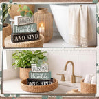Lineshading 4 Pcs Inspirational Farmhouse Table Decor Always Stay Humble and Kind Stacked Wooden Block Signs with Inspirational Quote Eucalyptus Leaves for Home, Living Room, Shelf Housewarming Gift