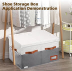 Shoe Organizer for Closet, Foldable Shoe Storage Bins with Lid & Adjustable Dividers, Fabric Shoe Box Storage Containers with Four Reinforced Handles, Fits 16 Pairs, 1 Pack, Grey