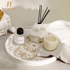 Hanobe Decorative Serving Tray Round: Farmhouse Coffee Table Decor Boho White Mandala Trays for Living Room Kitchen Bathroom Display