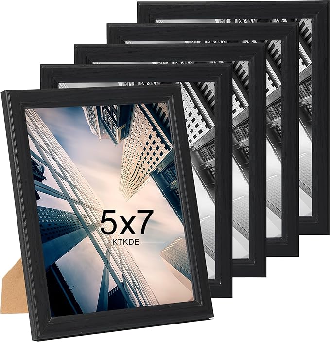 KTKDE 5x7 Picture Frame Set of 5, Wooden frames Black, Vertical & Horizontal Wall Hanging for Wall or Tapletop Display,Studio Gallery Photo Frame for Photos, Posters & Art Prints