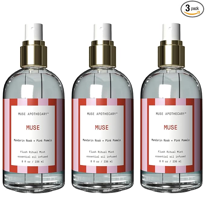Muse Apothecary Flush Ritual - Aromatic & Refreshing Toilet Spray, Use Before You Go, 8 oz, Infused with Natural Essential Oils - Valentine's Day Gift - Mandarin Rosè + Pink Pomelo, Pack of 3