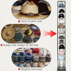 Tandefio 78" Black Floor Standing Hat Rack Tower 12 Tier Hat Display Rack Cap Organizer Metal Hats Stand Hats Wigs Holder for Cap Retail Display Storage Vertically