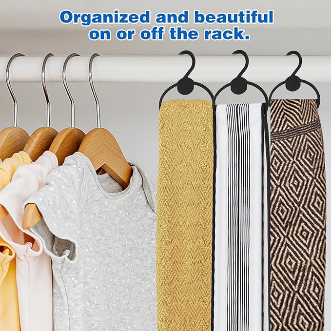 50 Pcs Black Plastic Scarf Hanger Organizer Space Saving Closet Accessory Holder for Scarves, Belts, Ties, Headscarves, and More