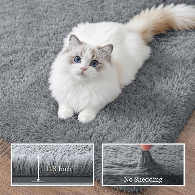 Fluffy 4x6 Area Rugs for Living Room Bedroom: Ultra Soft Shag Rug Non-Slip Non-Shedding Small Plush Bedside Rug Indoor Floor Carpets for Kids Room Playroom Entryway Nursery Dorms Home Decor Gray