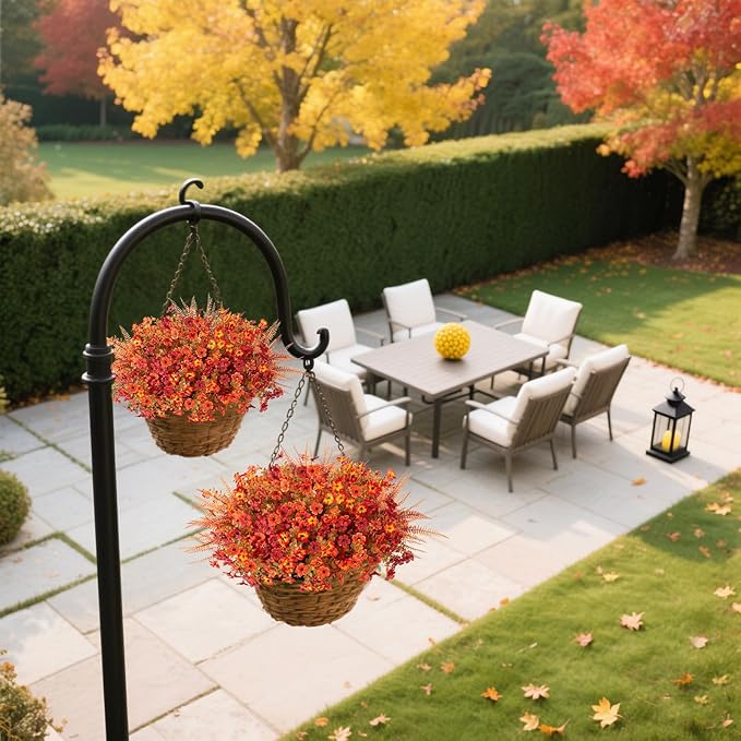 12 Bundles Fake Mums Fall Flowers Artificial for Outdoors Decoration Artificial Mums Faux Plants Daisy for Outdoor Outside Planters UV Resistant Violets for Fall Decor Home Porch Door Front Patio Yard