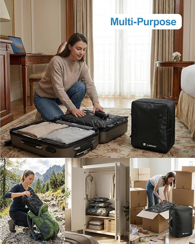 1-Pack Vacuum Seal Bags for Clothing Travel with Portable USB-Powered Pump, Triple Your Space, Reusable Space Saver Compression Bags for 27"- 32" Luggage Suitcase & Home Storage (Large)