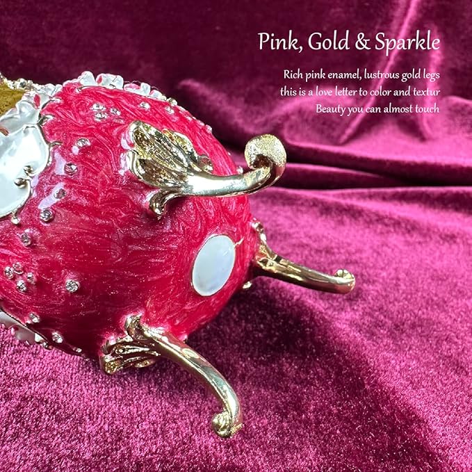 Carousel Music Box Figurine Pearl Dome, Rose Accents, Enameled Craft, Unique Home Decor & Gift Giving