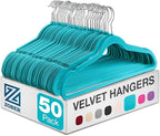 ZOBER Turquoise Velvet Hangers 50 Pack - Clothes Hangers, Coat Hanger for Pants & Dress Clothes - Non Slip w/ 360 Degree Swivel, Holds up to 10 lbs - Strong Felt Hanger for Clothing