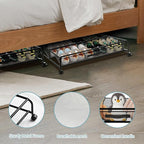 Under Bed Shoe Storage with Wheels, Space Saving Shoe Organizer with Sturdy Metal Frame & Breathable Mesh, Suitable Under the Bed, Sofa and Desk, 2 Packs