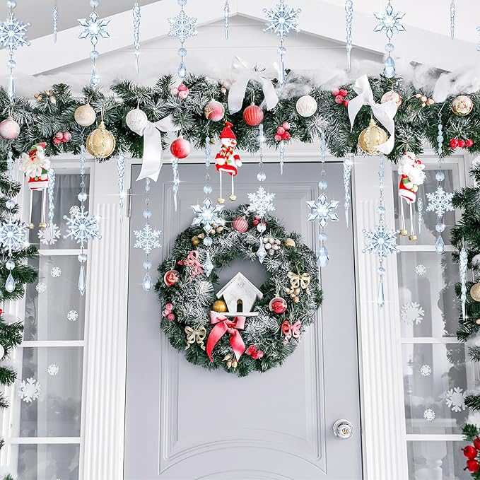 Giegxin 32 Pcs Crystal Christmas Ornaments Crystal Hanging Snowflakes Acrylic Xmas Tree Icicle Drop Decorations with Hooks for Christmas Snow Party Winter(Light Blue)