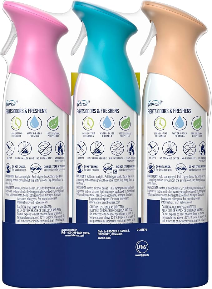Febreze Air Mist, Air Freshener, Odor Fighting Room Spray, Deodorizer for Home Bathroom Kitchen Office Apartment, Soothe & Restore, Refresh & Energize, Romance & Desire Variety Pack, 8.1oz (Pack of 3)