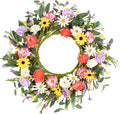 VioletEverGarden Artificial Spring Wreath 20” Purple Yellow White and Pink Flower Wreaths Summer Door Wreath for Home Party Festival Wedding Decor