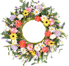 VioletEverGarden Artificial Spring Wreath 20” Purple Yellow White and Pink Flower Wreaths Summer Door Wreath for Home Party Festival Wedding Decor