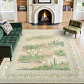 Lessymo Floral Large Area Rug 9x12, Living Room Washable Area Rugs Non Slip Boho Low Plie Large Carpet for Bedroom Dining Room Home Office, Vintage Boho Farmhouse Moody Aesthetic Carpet, Beige Sage