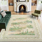 Lessymo Floral Large Area Rug 9x12, Living Room Washable Area Rugs Non Slip Boho Low Plie Large Carpet for Bedroom Dining Room Home Office, Vintage Boho Farmhouse Moody Aesthetic Carpet, Beige Sage