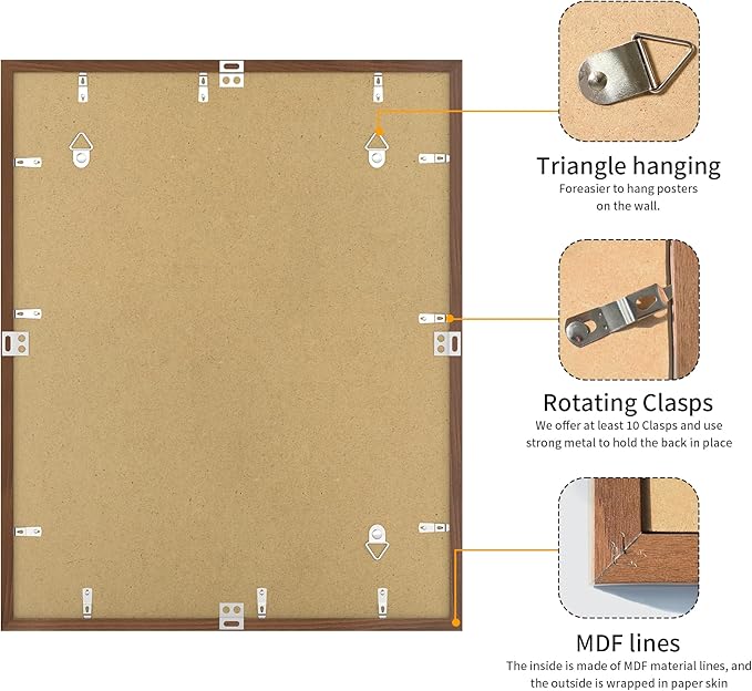 24x30 Picture Frame 3 Pack - Brown Poster Frame Display Pictures 18x24 with Mat or 24 x 30 Without Mat for Wall Hanging Horizontal and Vertical