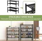 4 Tier (Thick) Bamboo Shoe Rack for Closet Free Standing Wood Shoe Shelf for Entryway Small Space Stackable 27"x12"x28" (Blackl)
