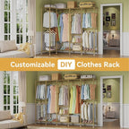 H5 Large Wire Garment Rack, Heavy Duty Clothes Racks, Wardrobe Closet Rack for Hanging Clothes, Freestanding Clothing Racks with Adjustable Shelf, 93.3" Wx15.7 Dx75.4 H, Gold, Load 1400 lbs