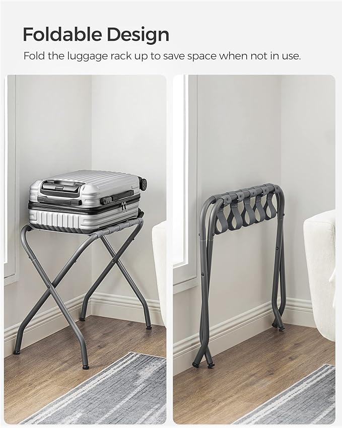 SONGMICS Luggage Rack, Pack of 2, Luggage Racks for Guest Room, Suitcase Stand, Steel Frame, Foldable, for Bedroom, Gray URLR64GS-2
