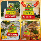 Yuntau 4 Pcs Happy Sukkot Table Decorations Sukkot Centerpieces for Tables Wooden Tabletop Party Decorations Rustic Block Sign for Tiered Tray Shelf Office Jewish Holiday Celebration Supplies