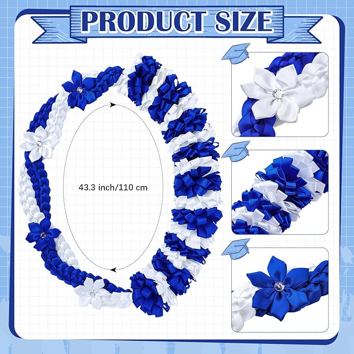 Canlierr Graduation Leis Class of 2026 Grad Ribbon Leis Double Braided Necklace Hawaiian Flower Garland with Heart Kukui Nut for Man Woman Graduation Party Supplies