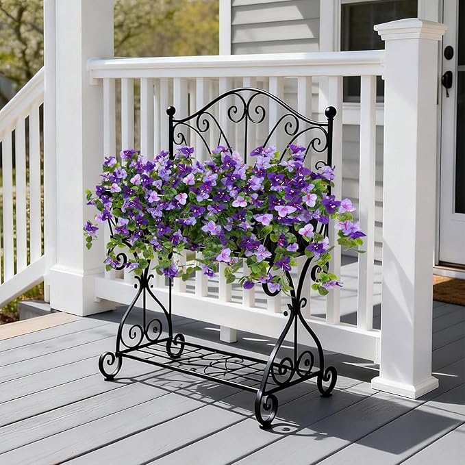 Homsunny Artificial Fake Flowers Plants for Outdoor Decoration, 2 Pcs Faux Silk Flower Bougainvillea Vines Look Real UV Resistant for Home Porch Patio Balcony Yard Spring Decor(Purple)