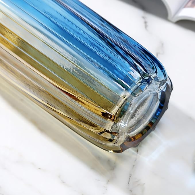 Christmas Flower Glass Vase Blue Gold Two-Toned Floreros Unique Decorative Vase 8.0" Vases Decorations for Centerpieces, Home Decor,Bouquet,Holiday Table