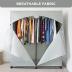 HOLDN’ STORAGE Portable Wardrobe Closet - 65 lb Large Capacity, Internal Heavy Duty Metal Rod, Zipper & Clear Window, Durable Clothes Organizer, Tool-Free Easy Assembly, Gray Canvas Cover