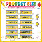 Zonon 48 Pcs Months of the Year Bulletin Board Set 12 Monthly Headliners Holiday Seasonal Monthly Bulletin Board Borders with 36 Round Blank Confetti Cutouts for Classroom(Pencil Style)