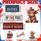 Moucuny 4 Pcs 4th of July Decorations Patriotic Highland Cow Wooden Block Sign Set America Table Decor Patriotic Tiered Tray Decor Red White Blue Memorial Day Centerpieces for 250th Anniversary Home