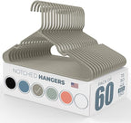 Neaties Plastic Hangers 50 Pack (60 Count) – Made in The USA – 6lb Capacity Standard Clothes Hangers with Notches and Reinforced Edges for Dresses, Lingerie, Shirts, Pants, and Jackets – Gray