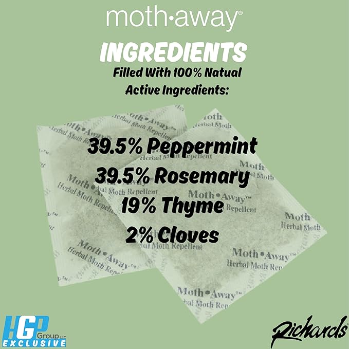 Richards Homewares Moth Away Herbal Repellent – 18 Jumbo Sachets with Hanging Hooks, All-Natural & Non-Toxic Moth Protection, Fresh Mint Scent, Made in USA