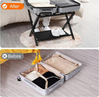 Heybly Luggage Rack, Pack of 2, Folding Suitcase Stand with Storage Shelf, Heavy-Duty Luggage Holder for Guest Room Bedroom Hotel, Holds up to 165 lb,Black, HLR010B2
