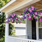 Artificial Flowers for Outdoors Indoors,3 Bunches Fake Hibiscus with Hanging Basket Realistic UV Resistant Silk Flower Leaves,Faux Plant for Outside Home Patio Garden Poch(Purple,Fuchsia)