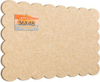 Lightomorrow Scalloped Bulletin Board, 48 x 36 Inches Felt Pin Board - Decorative Cork Alternative for Wall, Foldable Picture Self-Adhesive Vision Prayer Board with 20 Pushpins - Beige Brown