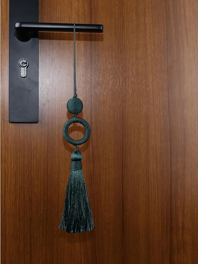 2 Pack 12 Inch Key Tassel with 4 Inch Cord Loop, Handmade Door Knob Tassel with Wooden Ring, DIY Accessories for Home Decoration (Dark Green)
