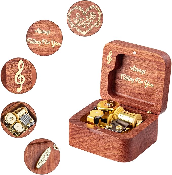 Cant Help Falling in Lov Wind Up Wooden Music Box, Vintage Musical Gifts for Birthday Christmas Valentine's Day Anniversary (Rosewood)