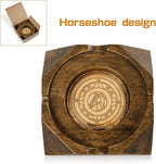 Wooden Cigar Ashtray Accessories for Cigarettes - Indoor Outdoor Patio Home Office Use - Quadrangular Wooden Brown Ash Tray Gift Set for Men Great Decor for Home Office or Bar