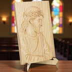Hand-Carved Wooden Jesus Plaque – Christian Wall & Desk Decor with Stand, Natural Wood Relief Art, Catholic Religious Gift, Gift-Ready Box for Home Altar, Easter & Christmas