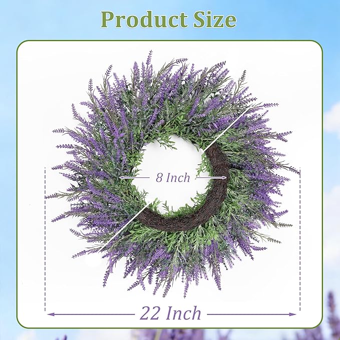 Summer Spring Wreaths for Front Door Artificial Lavender Wreath All Seasons Purple Lavender, Wreaths for Outdoor Indoor Wall Home Farmhouse Window Wedding Festival Decor