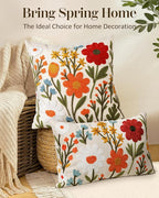 Embroidered Lumbar Pillow Cover 20x12 Inch - Spring Summer Boho Decorative Pillow Cover with Zipper for Living Room Couch Sofa Bed Aesthetic Design Flower Cluster Cushion Pillowcase
