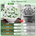 MARTINE MALL 12 Bundles Look Real Artificial Flowers for Outdoors, Realistic Fake Outdoor Flowers, UV Resistant Silk Petunia Flowers for Outside Faux Flowers Plants for Outdoor Porch, White