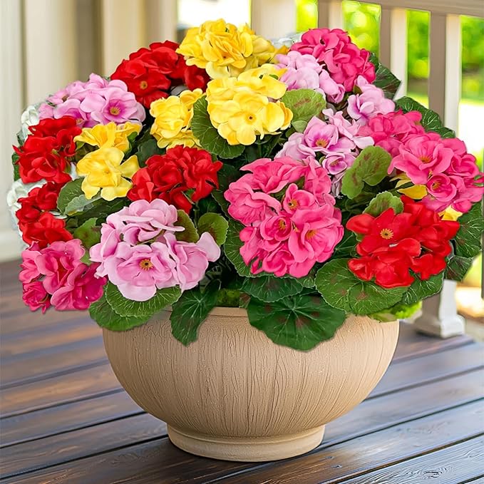 Artificial Geraniums Flowers for Outdoors Spring Decor, 4 Bundles UV Resistant Fake Geraniums Flowers Silk Faux Plants for Home Planter Gardens Table Patio Porch Indoor Cemetery Summer Decor(Color)